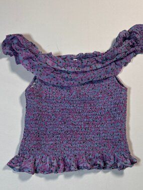FLETCH Smocked Purple Floral Ruffle Top XS